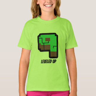 Camiseta Gamer Birthday Building Pixel Green Level 9 