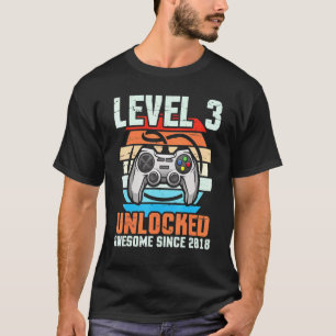 Camiseta Gamer Birthday Level 3 Years Old Unlocked Awesome 
