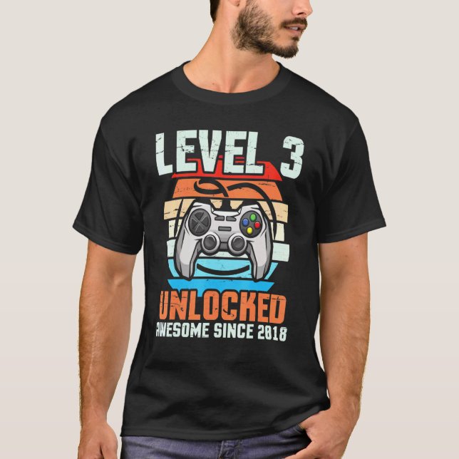 Camiseta Gamer Birthday Level 3 Years Old Unlocked Awesome  (Anverso)