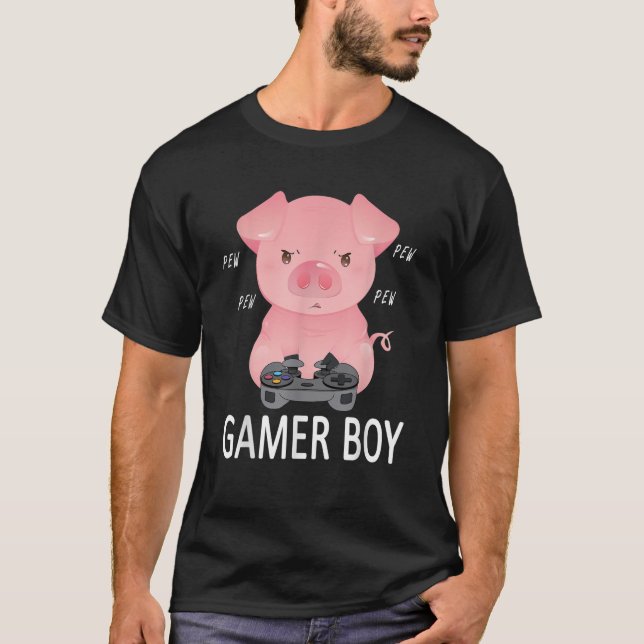 Camiseta Gamer Boy Gamer Pig Boys Funny Pew Video Gamer Gam (Anverso)