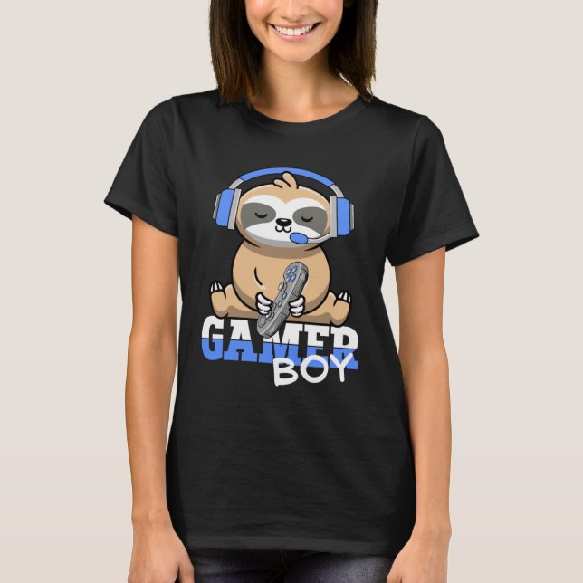 Camiseta Gamer Boy Sloth Gaming Sloth Bots Hombres Niños (Anverso)