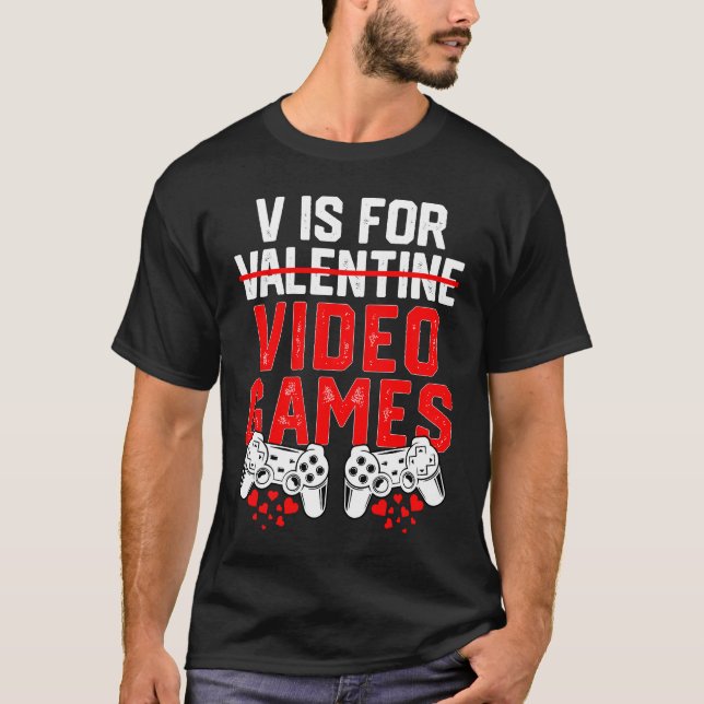 Camiseta Gamer Boys Teen Valentines Day V Is For Video Game (Anverso)