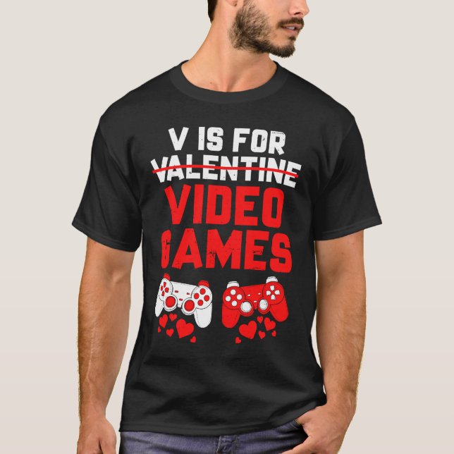 Camiseta Gamer Boys Teen Valentines Day V Is For Video Game (Anverso)
