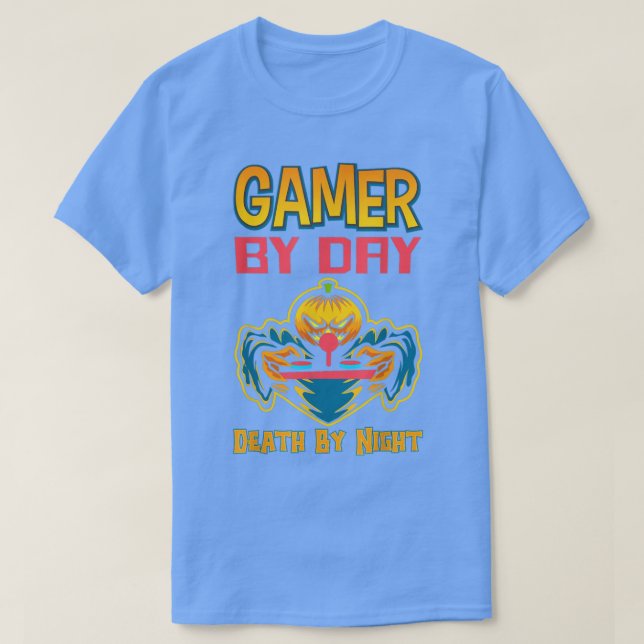 Camiseta Gamer By Day Death By Night Gamer Controller Hallo (Diseño del anverso)