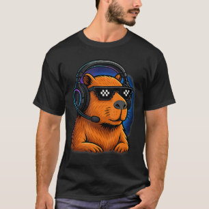 Camiseta Gamer Capybara Gráfico Auriculares Videojuegos Pix