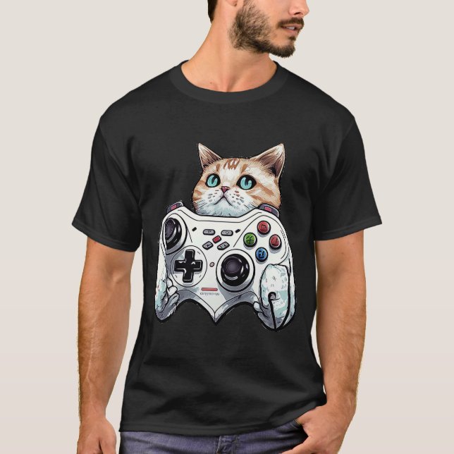 Camiseta Gamer Cat Video Game Controller Cute Kitten Gats A (Anverso)