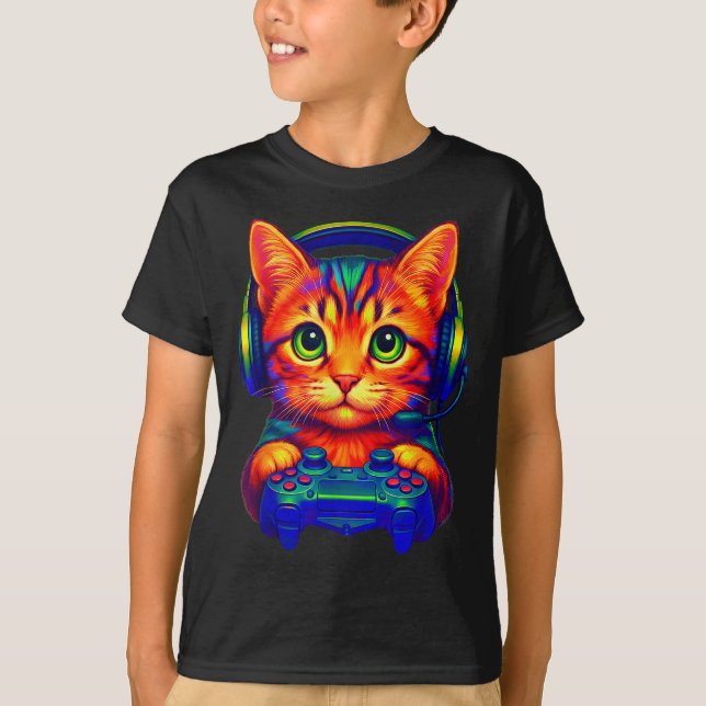 Camiseta Gamer Cat Video Games Boys Teen Men Girls Funny Ca (Anverso)