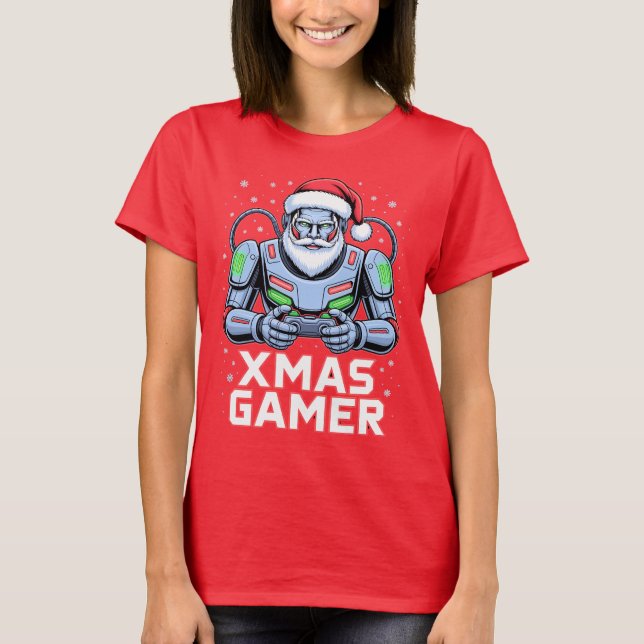Camiseta Gamer Christmas Gifts Cyber Santa Robot Xmas Gamer (Anverso)