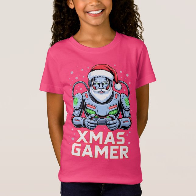 Camiseta Gamer Christmas Gifts Cyber Santa Robot Xmas Gamer (Anverso)