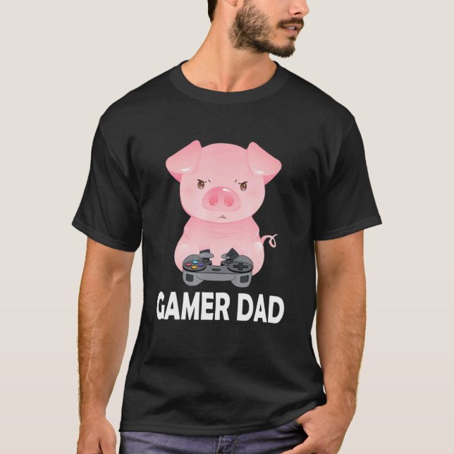 Camiseta Gamer Dad Gamer padre de cerdo videojugador de jue (Anverso)