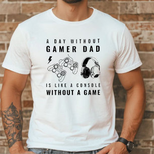 Camiseta Gamer Dad Jugador de tipografía en blanco y negr