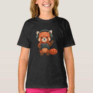 Camiseta Gamer de Panda rojo, controlador de juegos y audíf