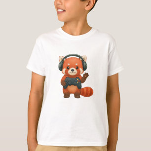Camiseta Gamer de Panda rojo, controlador de juegos y audíf
