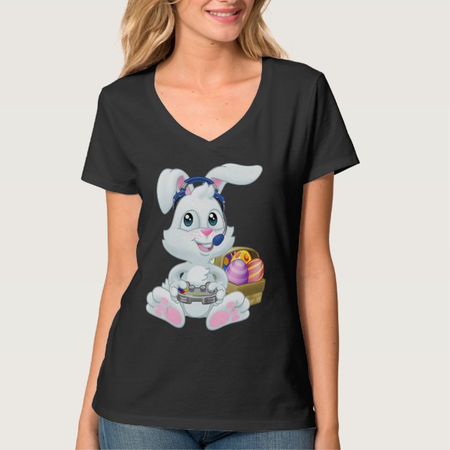 Camiseta Gamer Easter Bunny Rabbit Video Game Player with C (Anverso)