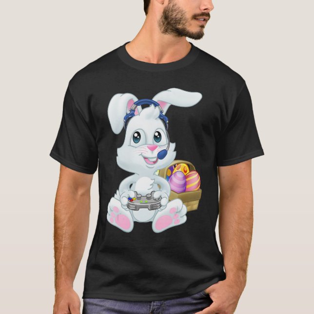 Camiseta Gamer Easter Bunny Rabbit Video Game Player with C (Anverso)