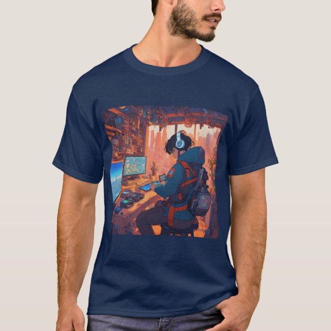 Camiseta Gamer en acción Doodle T-Shirt (Anverso)