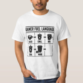 Camiseta Gamer Fuel Language Funny Coffee Gaming Infographi