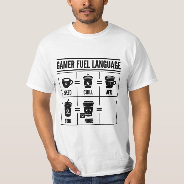Camiseta Gamer Fuel Language Funny Coffee Gaming Infographi (Anverso)