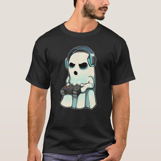 Camiseta Gamer Ghost Lazy Halloween Costume Cool Video Game (Anverso)