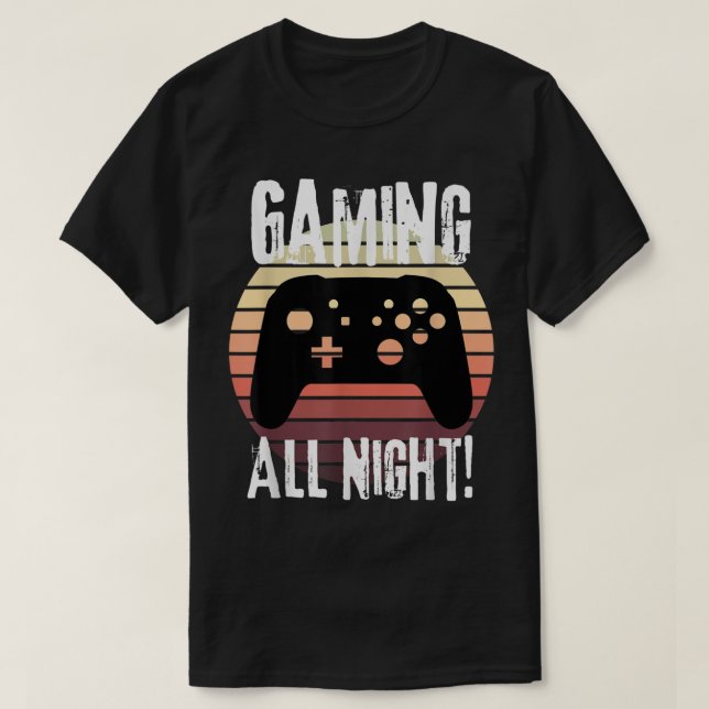 Camiseta Gamer Gifts Retro Controller Gaming All Night Fun  (Diseño del anverso)