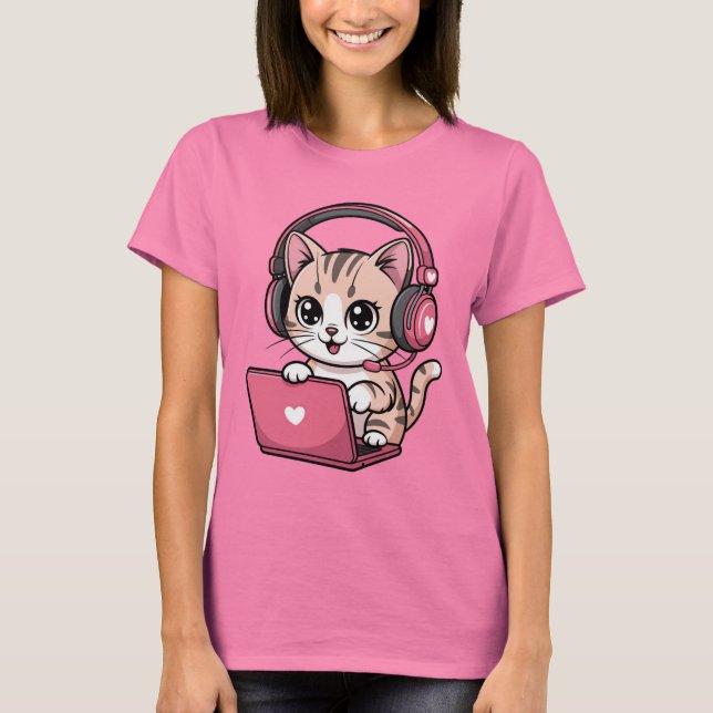 Camiseta Gamer Girl Cat Gaming Cute (Anverso)