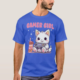 Camiseta Gamer Girl Cat Gato Jugando Consola de Juegos Burb