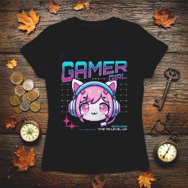 Camiseta Gamer Girl Cat T-Shirt