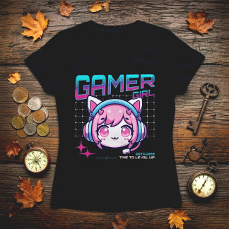 Camiseta Gamer Girl Cat T-Shirt