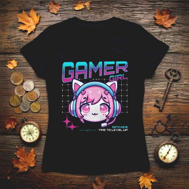Camiseta Gamer Girl Cat T-Shirt (Subido por el creador)