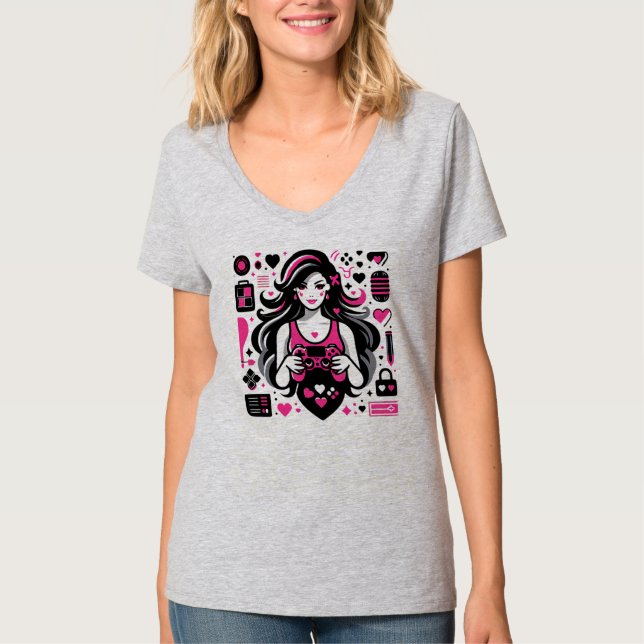 Camiseta Gamer Girl Gift Gaming Love Hearts Design (Anverso)