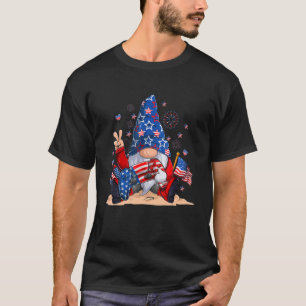 Camiseta Gamer Gnome 4th July Patriotic Us Flag Boys Kids V