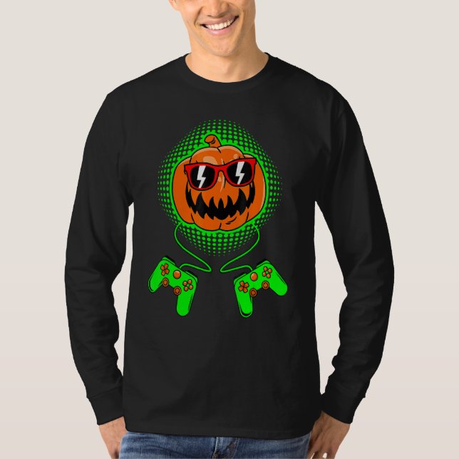 Camiseta Gamer Halloween Jackolantern Scary Gaming Boys Kid (Anverso)