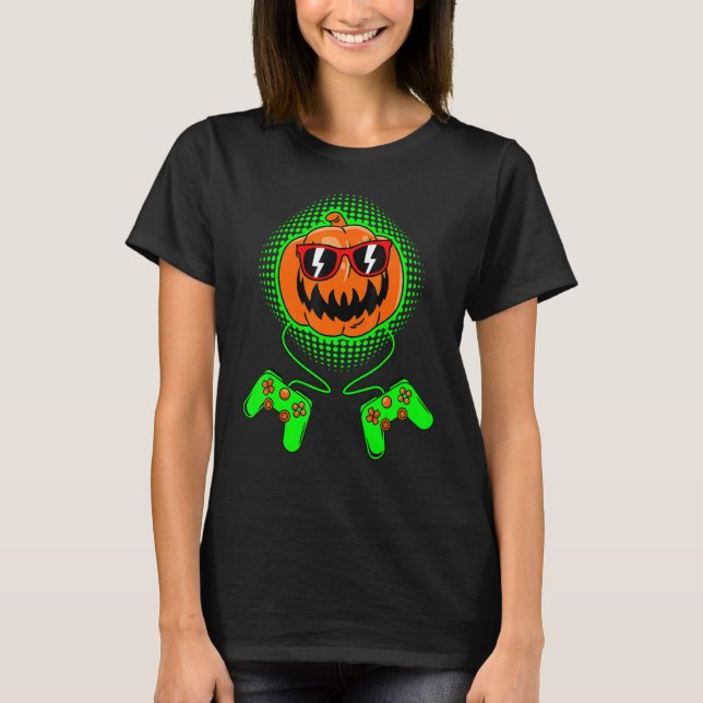 Camiseta Gamer Halloween Jackolantern Scary Gaming Boys Kid (Anverso)