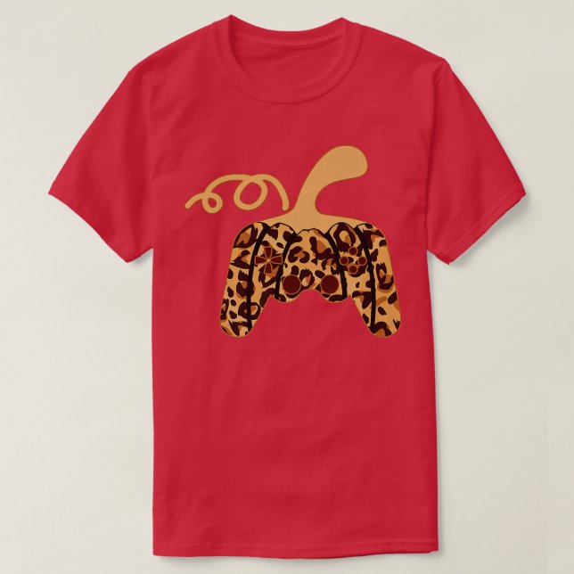 Camiseta Gamer Halloween Pumpkin Leopard Video Game Control (Diseño del anverso)