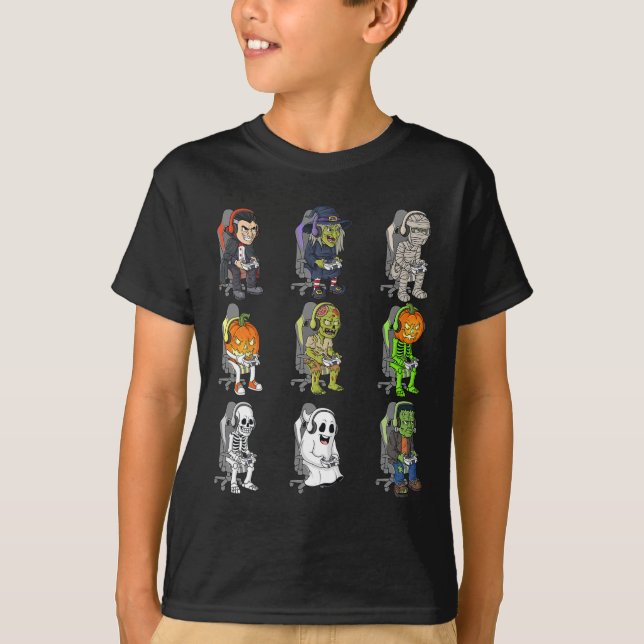 Camiseta Gamer Halloween Skeleton Vampire Gaming Mummy Boys (Anverso)