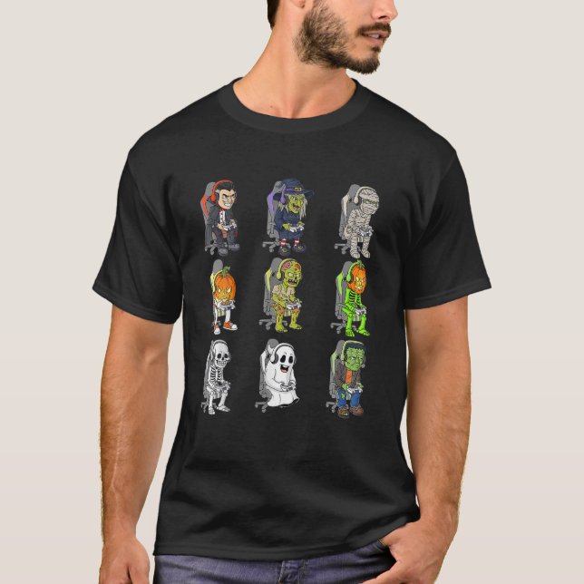 Camiseta Gamer Halloween Skeleton Vampire Gaming Mummy Boys (Anverso)
