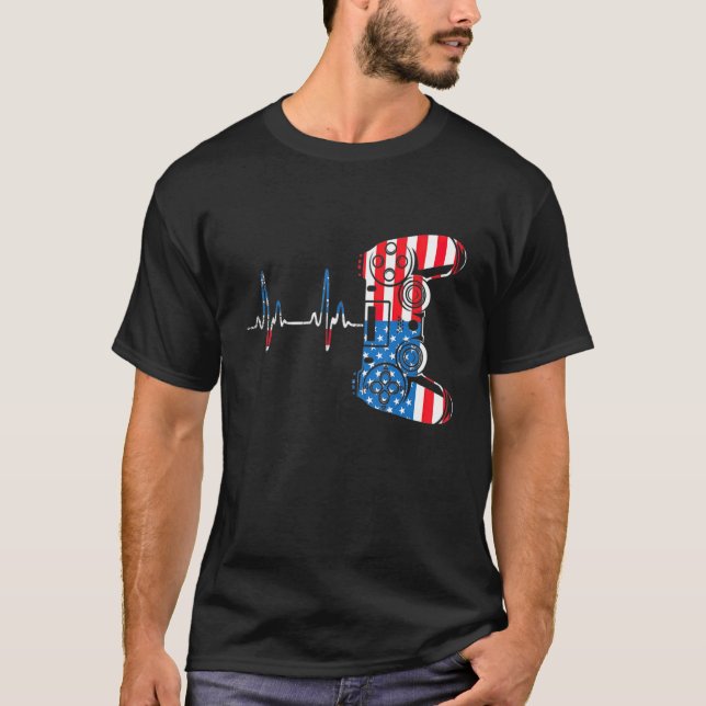 Camiseta Gamer Heartbeat Video Gaming Controller American F (Anverso)