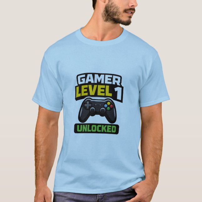 Camiseta Gamer Level 1 Unlocked Beginner Controller Funny (Anverso)