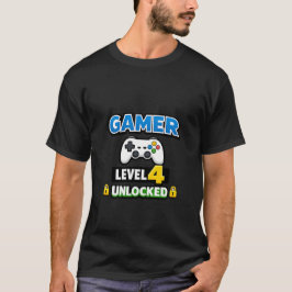 Camiseta Gamer Level 4 Unlocked Beginner Controller Funny