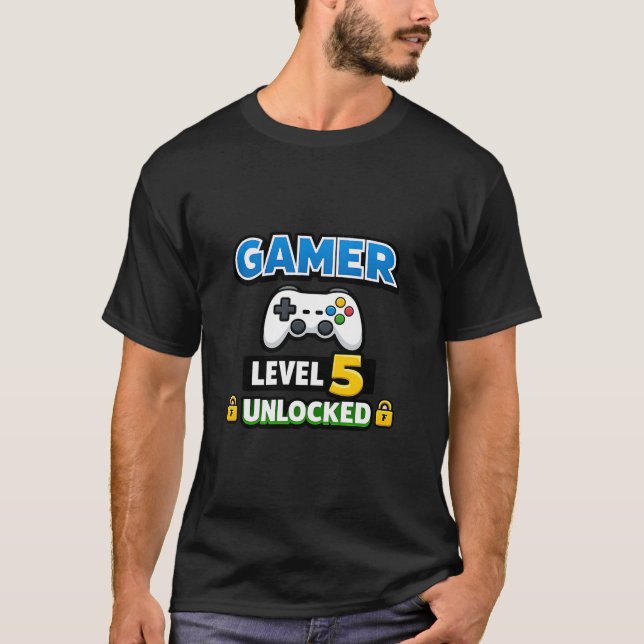 Camiseta Gamer Level 5 Unlocked Beginner Controller Funny (Anverso)