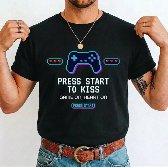 Camiseta  Gamer Love Press Start to Kiss for gamer  (Subido por el creador)