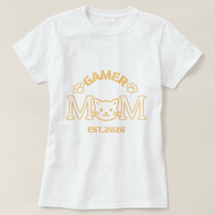 Camiseta Gamer Mamá Est 2026 Arte de Cara de Gato