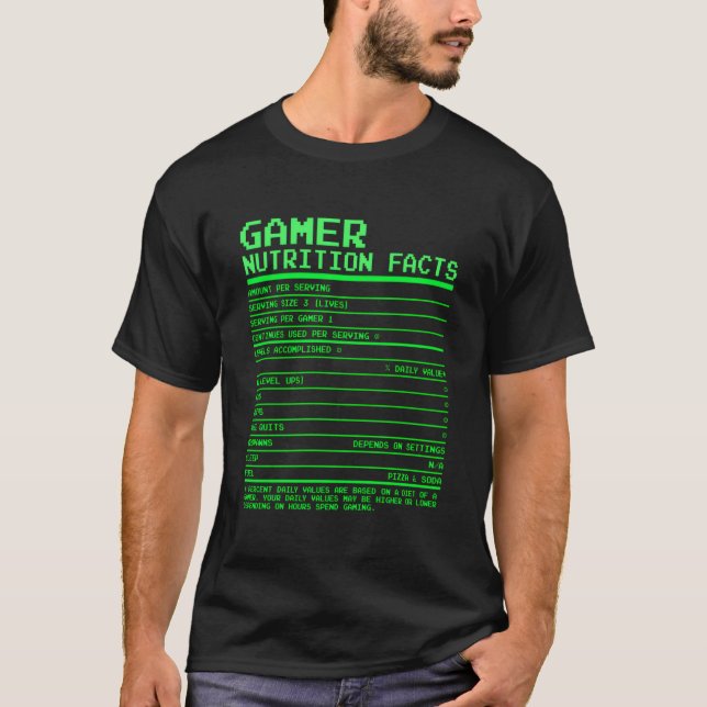 Camiseta Gamer Nutrition Facts For N Video Games (Anverso)