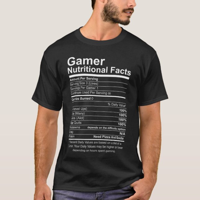 Camiseta Gamer Nutritional Facts Cool Gamer Video Game Funn (Anverso)