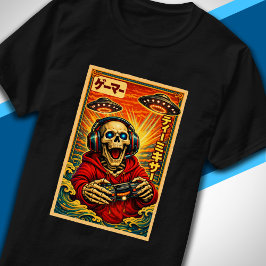 Camiseta Gamer Retro Vintage Japonés OVNI Esqueleto Diverti