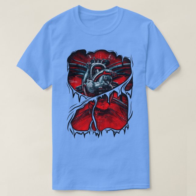 Camiseta Gamer Robot Metalizado Anatómico Corazón Halloween (Diseño del anverso)