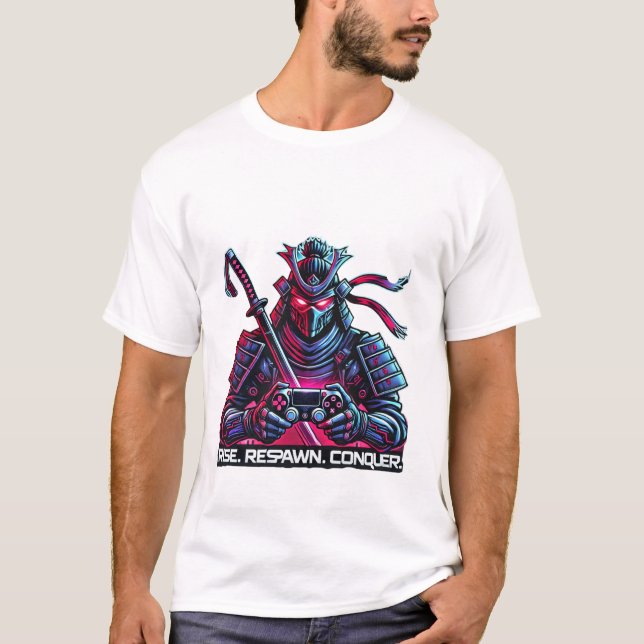 Camiseta Gamer Samurai - Subir, Respetar, conquistar el cib (Anverso)