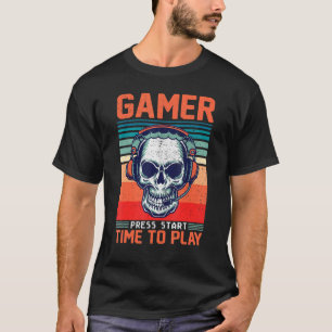Camiseta Gamer Skeleton Skull Funny Gaming Video Gamer Retr
