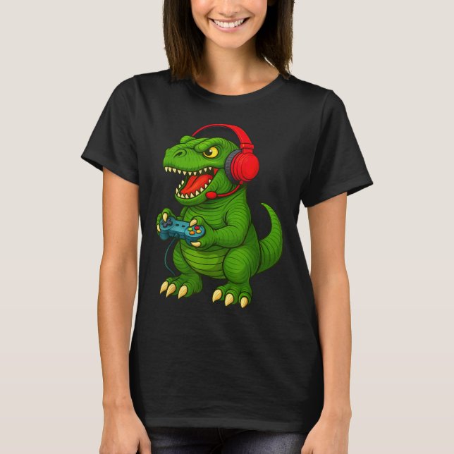Camiseta Gamer T Rex Dinosaur Video Games Boys Teen Funny G (Anverso)