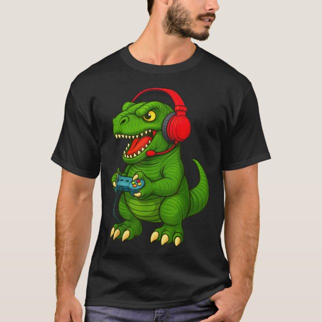 Camiseta Gamer T Rex Dinosaur Video Games Boys Teen Funny G (Anverso)